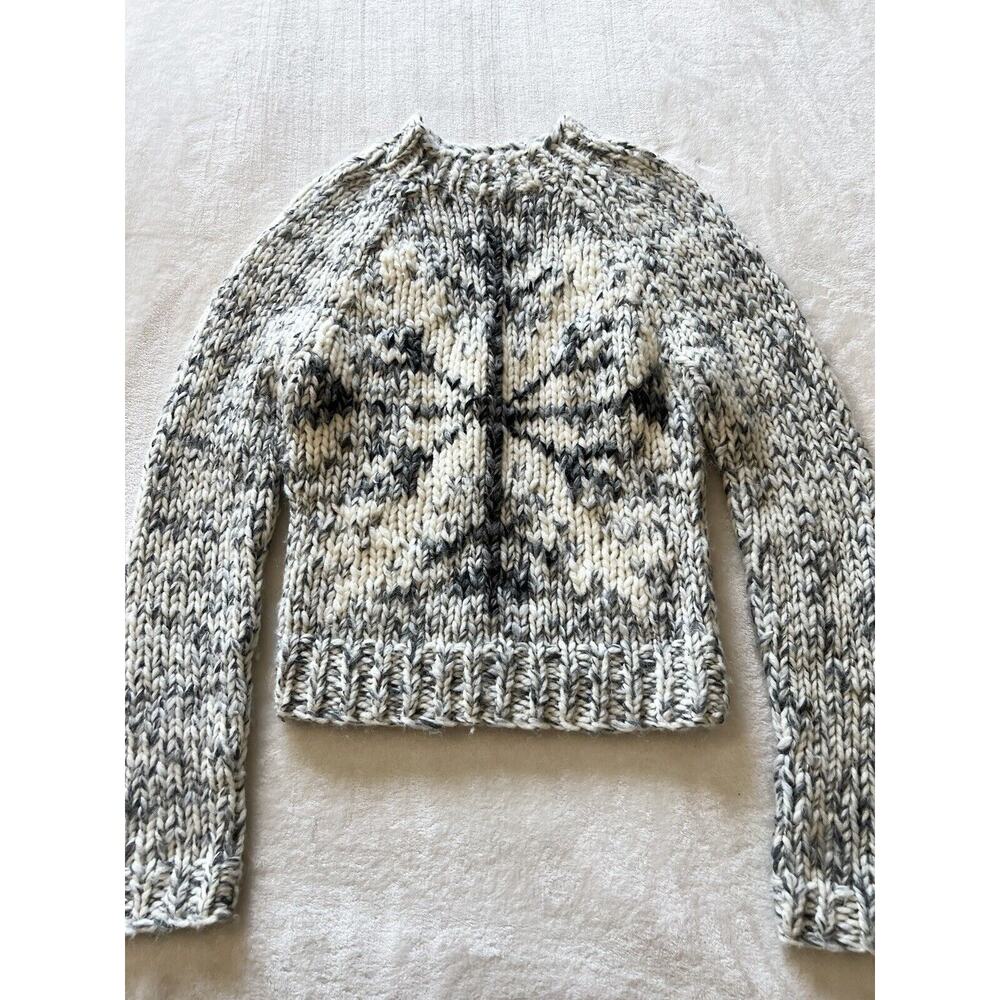 Vintage Express Hand Knit Wool Alpaca Sweater Womens Small Snowflake THICK